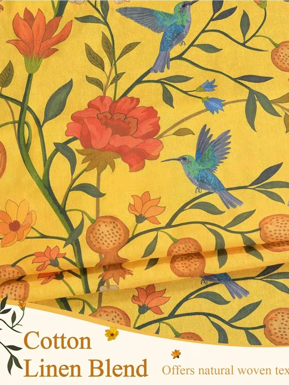 Floral bird yellow curtains 52 X 96” NEW